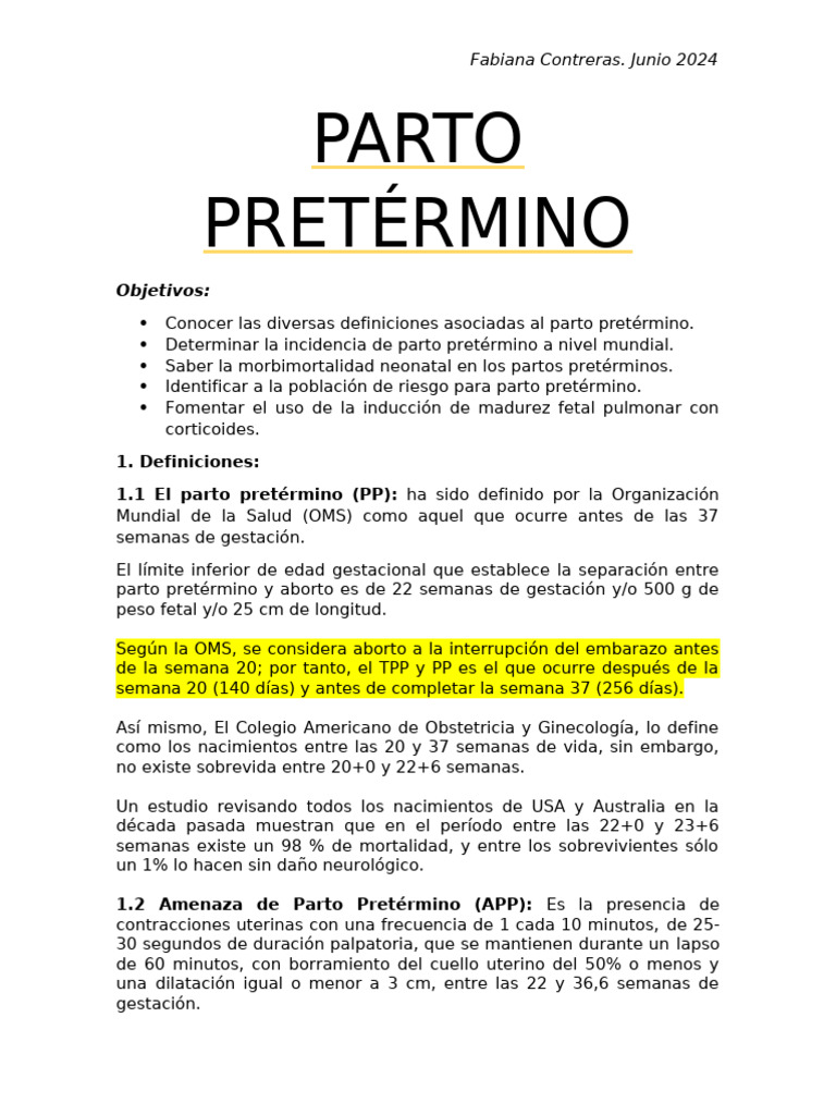 Parto Pretérmino: Definición y Epidemiología | PDF | Parto prematuro ...