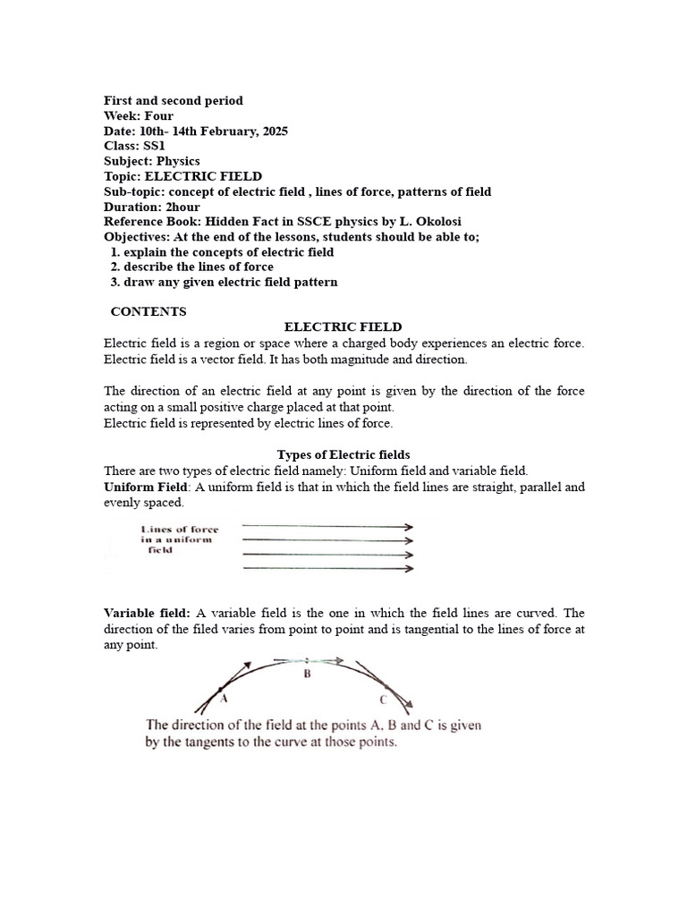WK 6 Lesson Plan | PDF | Voltage | Electric Field