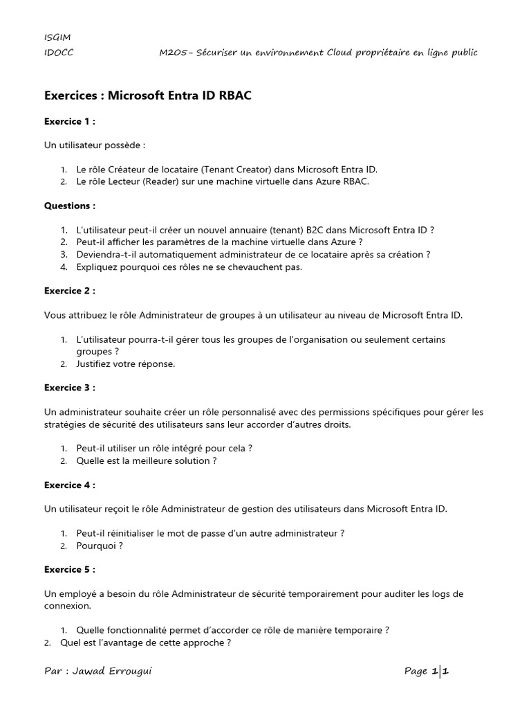 Exercices sur Entra ID RBAC | PDF