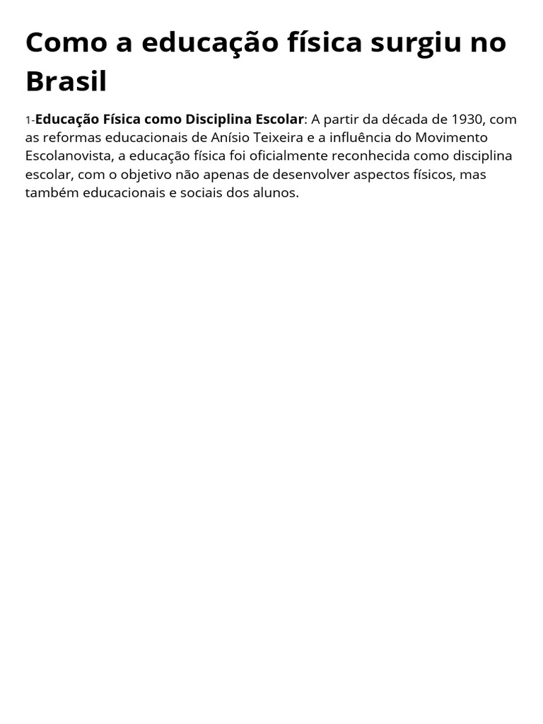 Como A Educação Física Surgiu No Brasil PDF | PDF