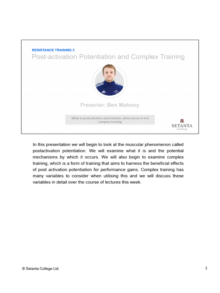 Pres1 - PAP and Complex Training | PDF | Skeletal Muscle | Muscle ...