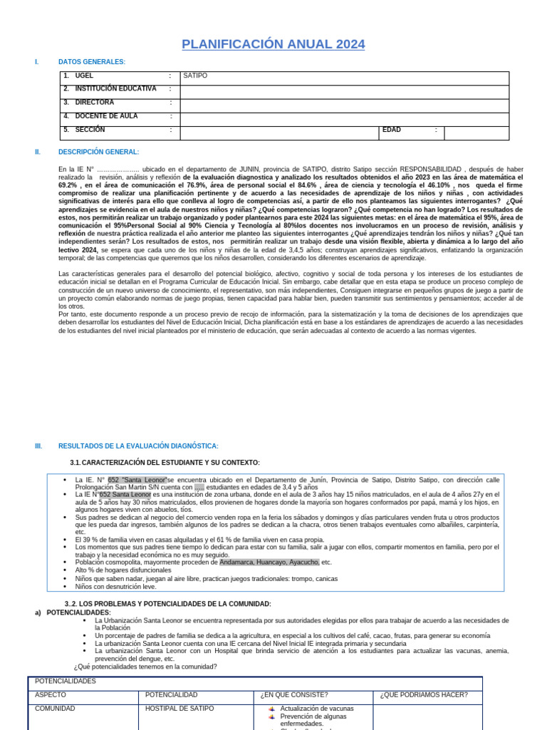 Planificación Educativa 2024 Satipo | PDF | Aprendizaje | Educación de ...