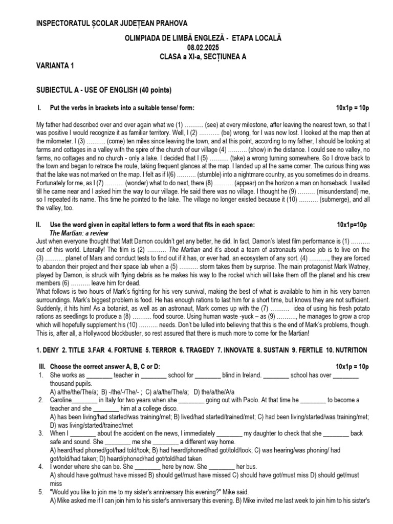 English Language Olympiad 2025 Exam | PDF | Newspapers | News