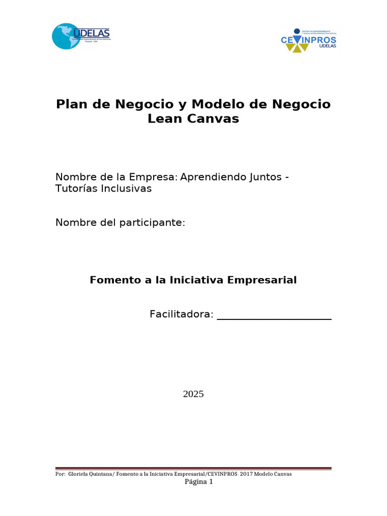 FIE Plan y Modelo de Negocio Lean Canvas v2017 | PDF | Business ...
