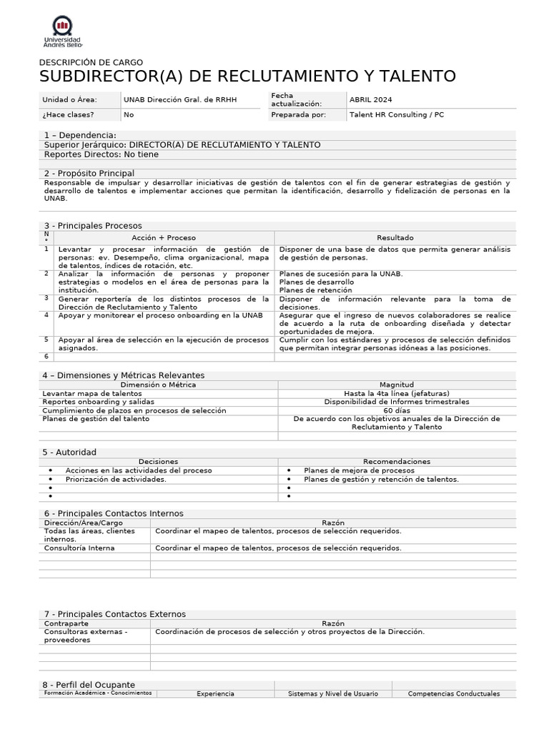 Subdirector de Reclutamiento UNAB | PDF | Reclutamiento | Business