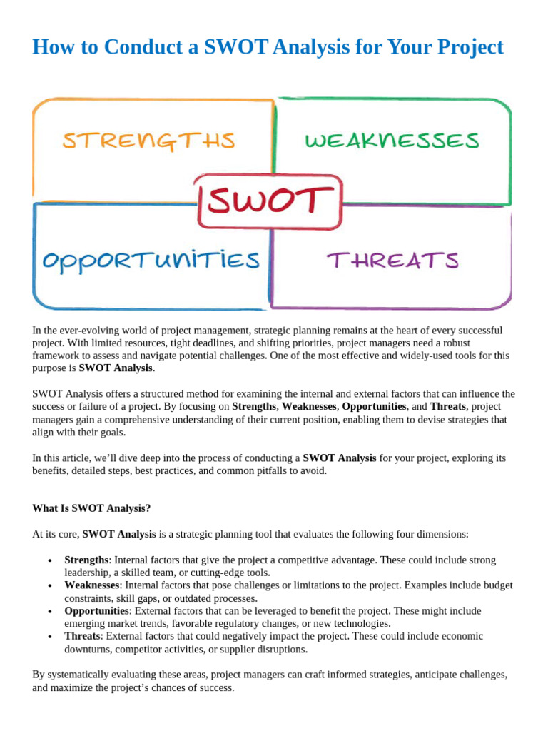 How To Conduct A SWOT Analysis For Your Project | PDF | Swot Analysis ...