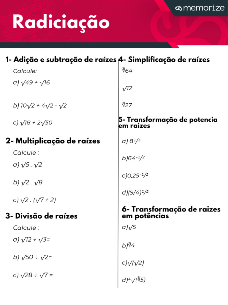 Radiciação: Adição, Subtração e Multiplicação | PDF