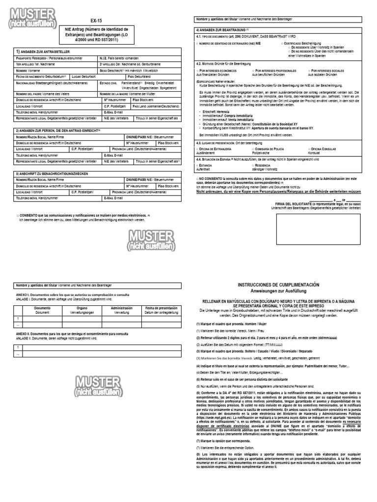 Formulario Ex-15 para Solicitud de NIE | PDF