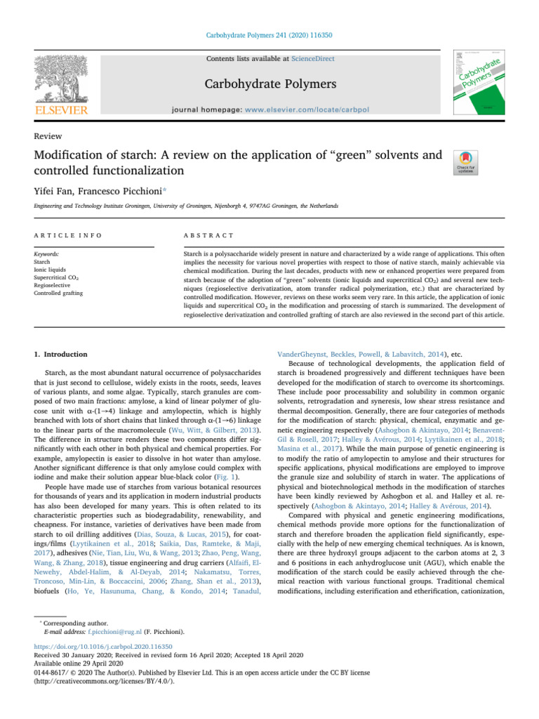 Green Solvents for Starch Modification | PDF | Starch | Supercritical Fluid