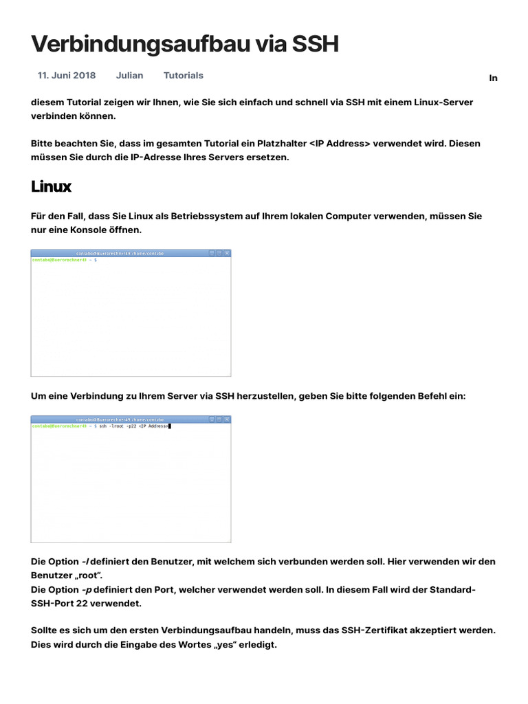 Tutorial - Verbindungsaufbau Via SSH | PDF