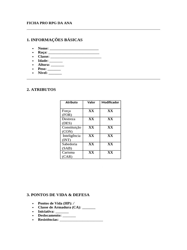 Ficha Pro RPG Da Ana | PDF