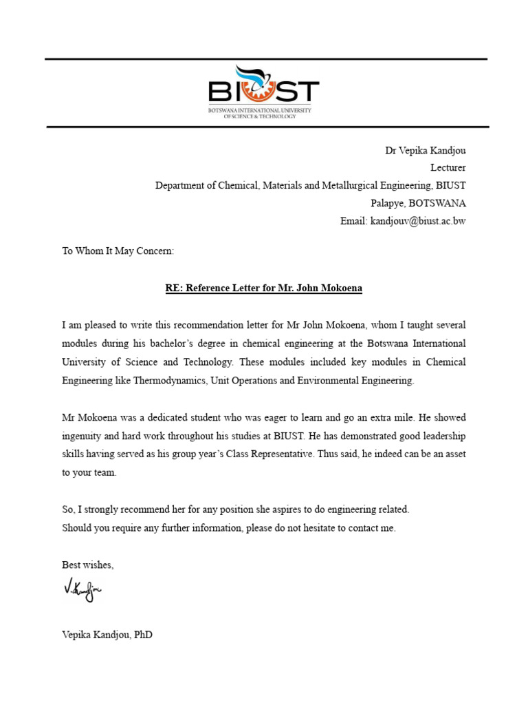 Reference Letter Template | PDF