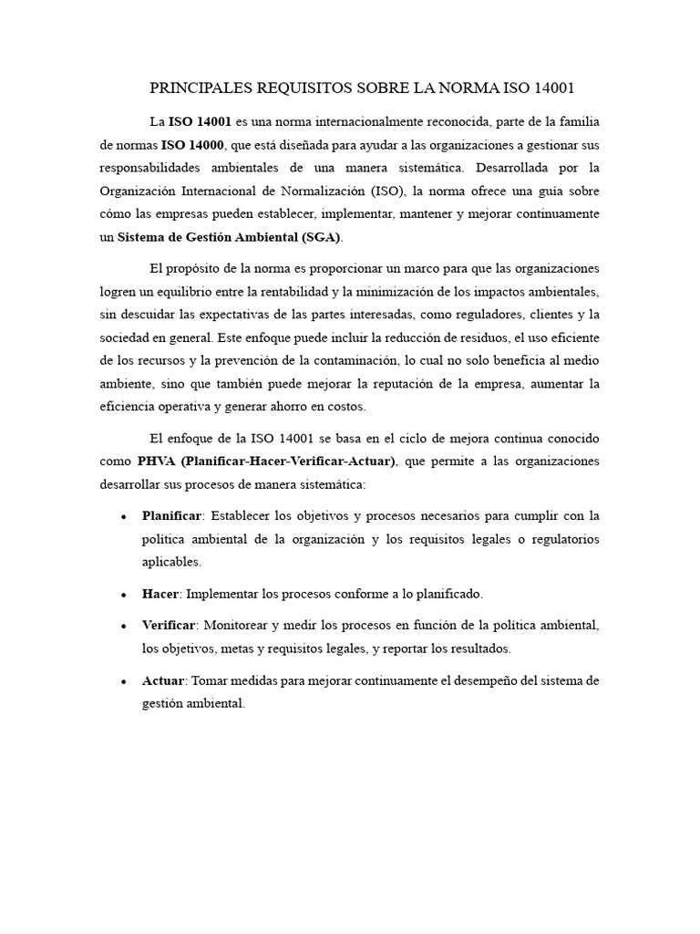 Requisitos Clave de la Norma ISO 14001 | PDF | Entorno natural | Economias