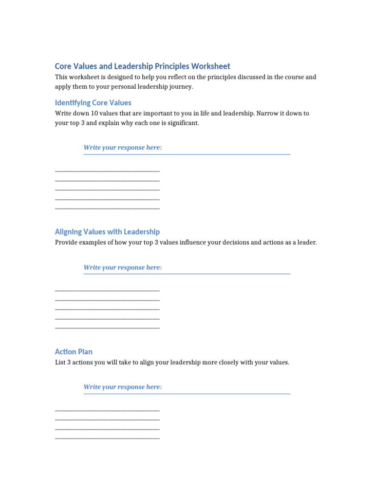 Leadership Core Values Worksheet | PDF