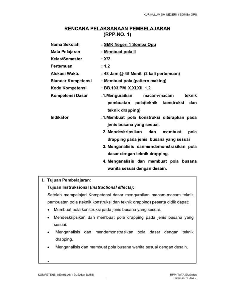 Kumpulan Rpp Tata Busana