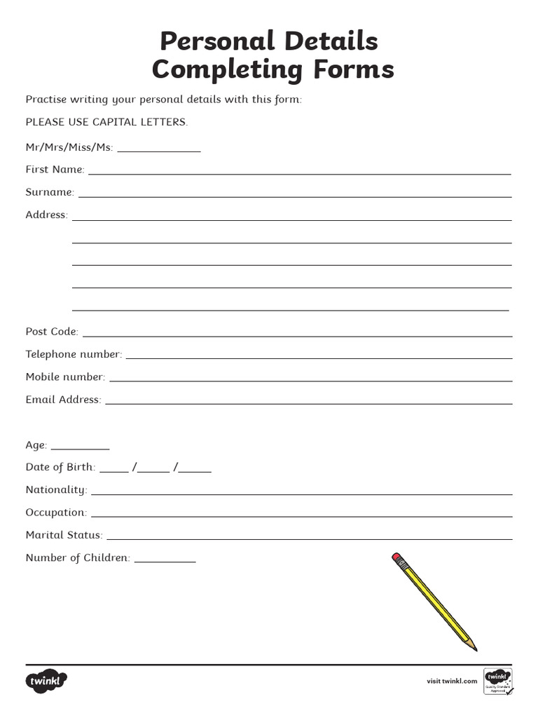 Personal Details Form Template | PDF