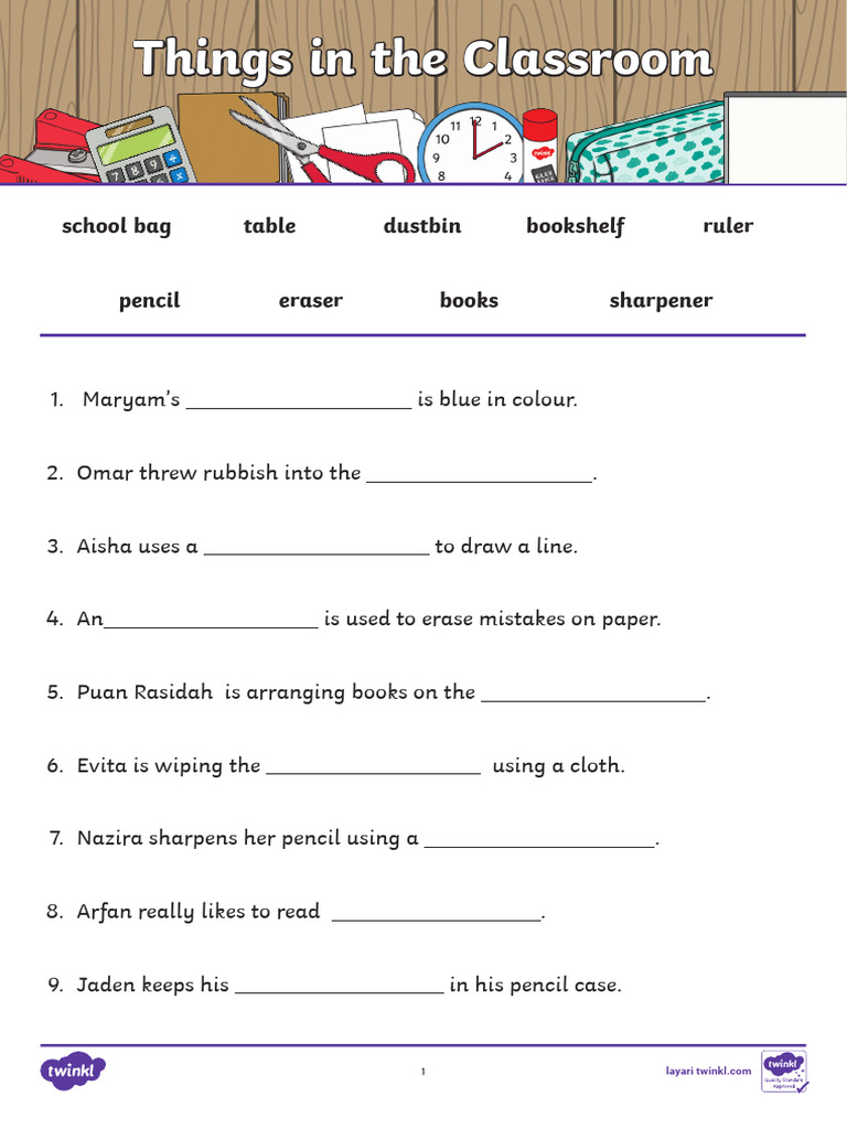 Things in The Classroom Worksheet - Ver - 1 - Removed | PDF
