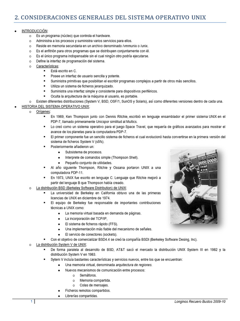 2.consideraciones Generales Del Sistema Operativo Unix | PDF | Archivo ...