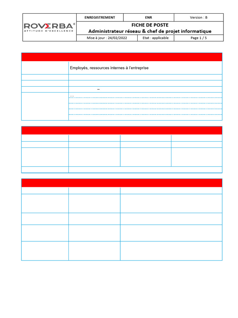 Fiche de Poste : Administrateur Réseau | PDF | Informatique | Chef de ...