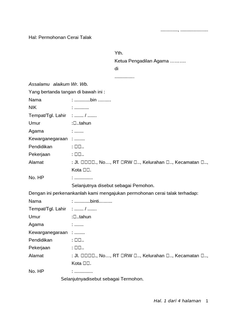 Contoh Surat Talak 3 Tangan | PDF