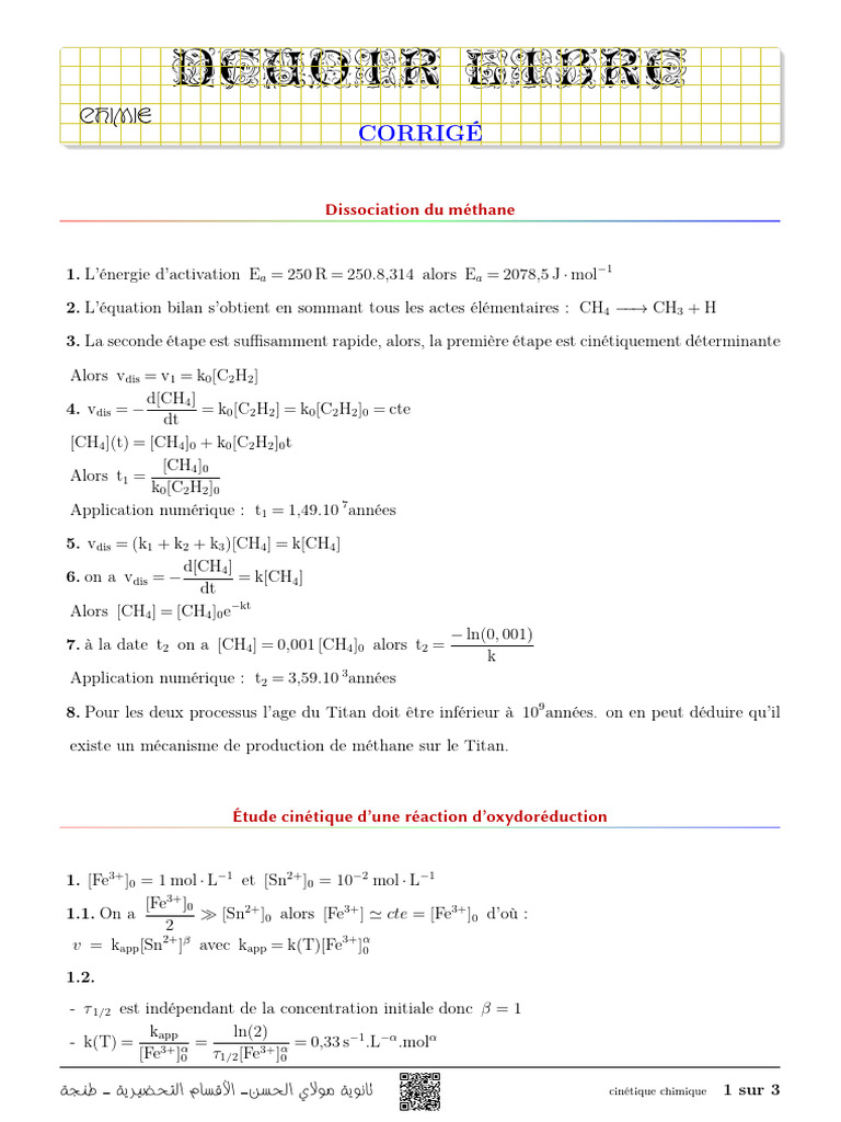 Cinétique des réactions chimiques et méthane | PDF | Physique appliquée ...