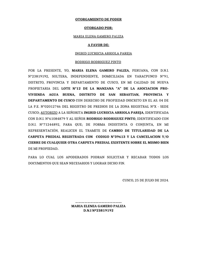 Carta Poder para Trámites Municipales | PDF
