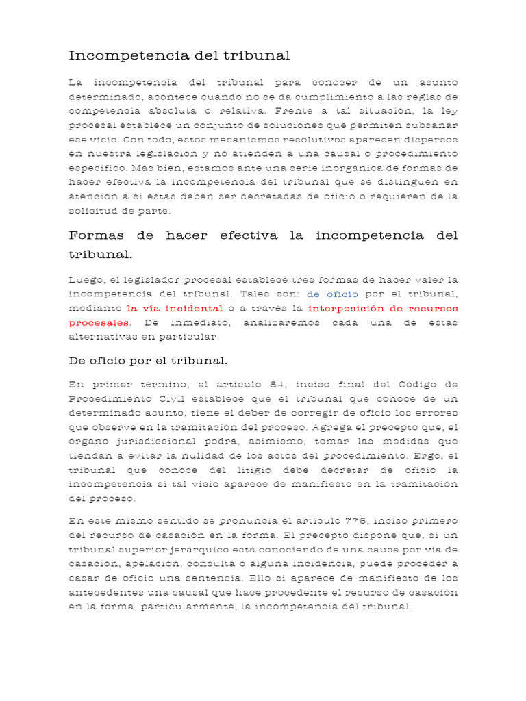 Incompetencia del Tribunal: Soluciones Legales | PDF | Ley procesal ...