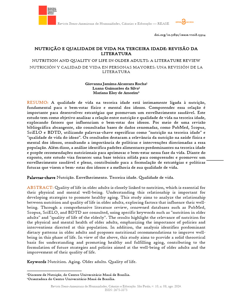 Nutrição e Qualidade de Vida Na Terceira Idade - Revisão Da Literatura ...