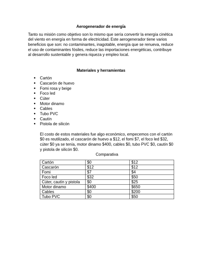 Aerogenerador de Energía | PDF