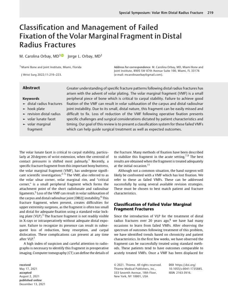 Failed Volar Marginal Fragment Fixation | PDF | Musculoskeletal System ...