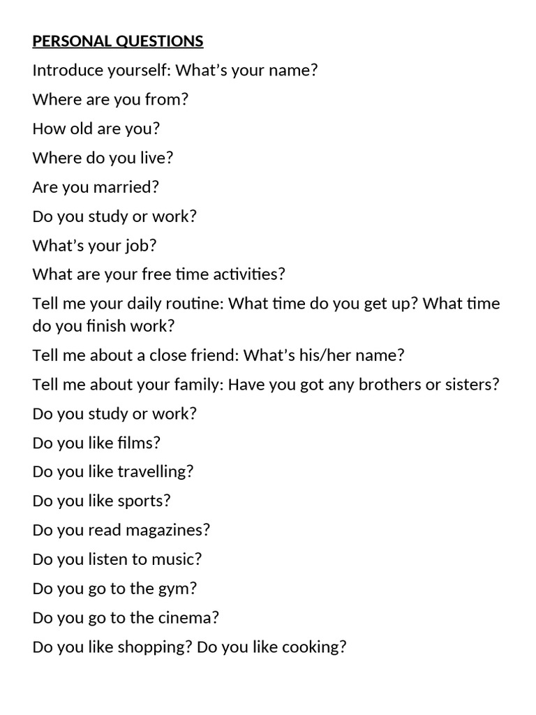 Wordwall Personal Questions