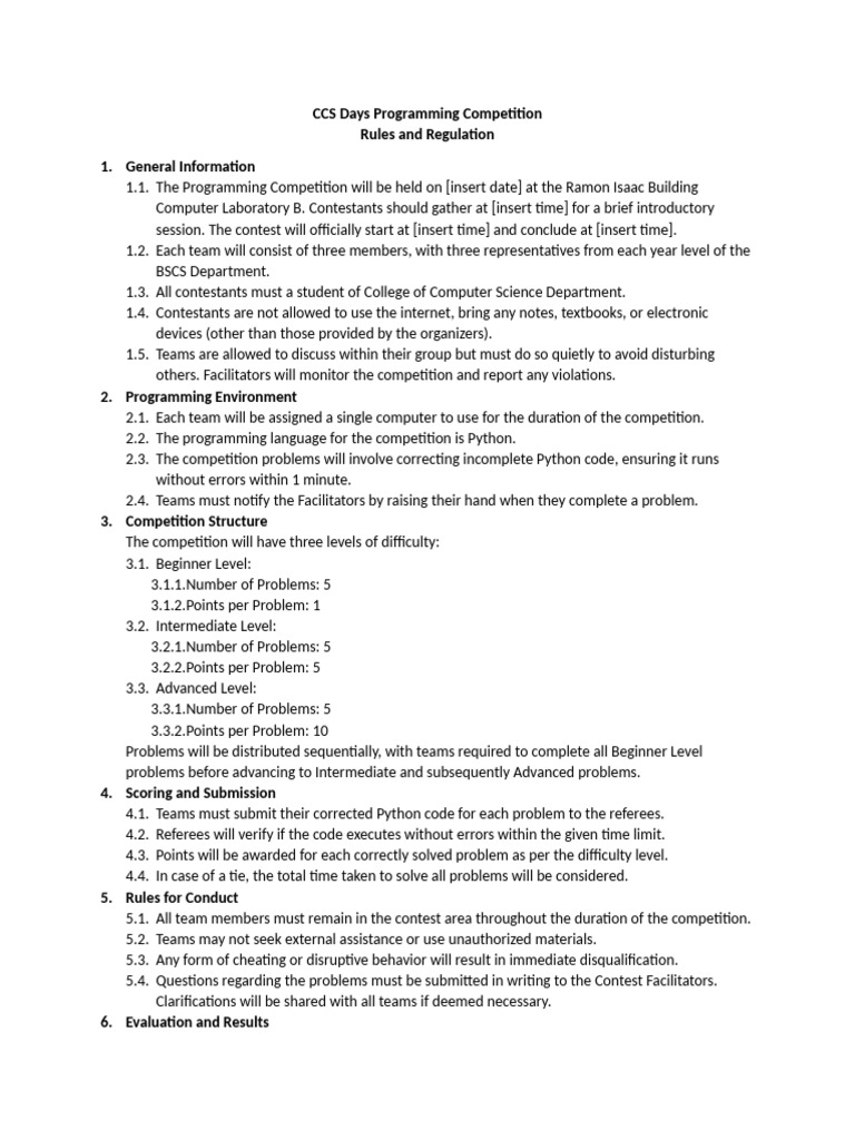 CCS Days Programming CompetitionRules and Regulation | PDF | Computing