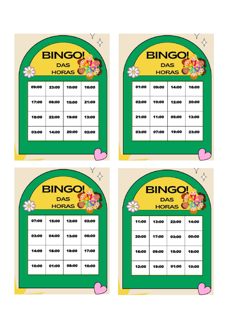 Bingo das Horas para Imprimir | PDF