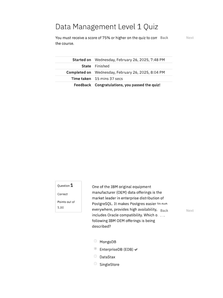 Data Management Level 1 Quiz Pdf