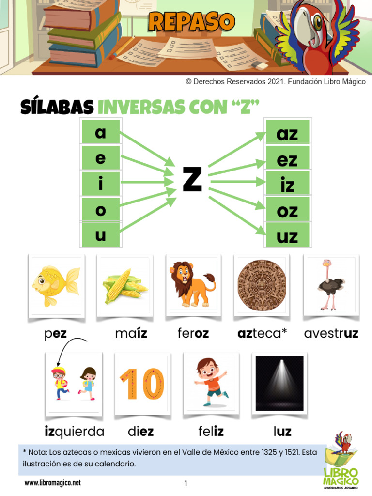 Actividades con sílabas az, ez, iz, oz, uz | PDF
