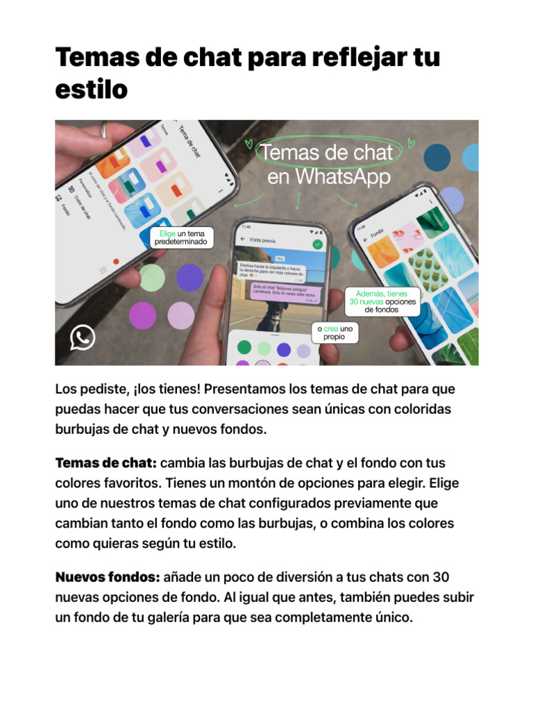 Temas de Chat para Reflejar Tu Estilo - Blog de WhatsApp | PDF