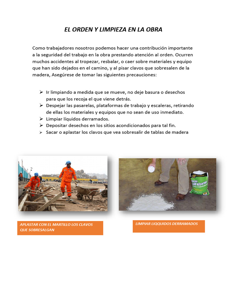 El Orden y Limpieza en La Obra Charla | PDF