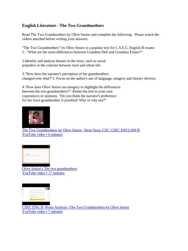 English Literature The 2 GRANDMOTHERS Quiz | PDF