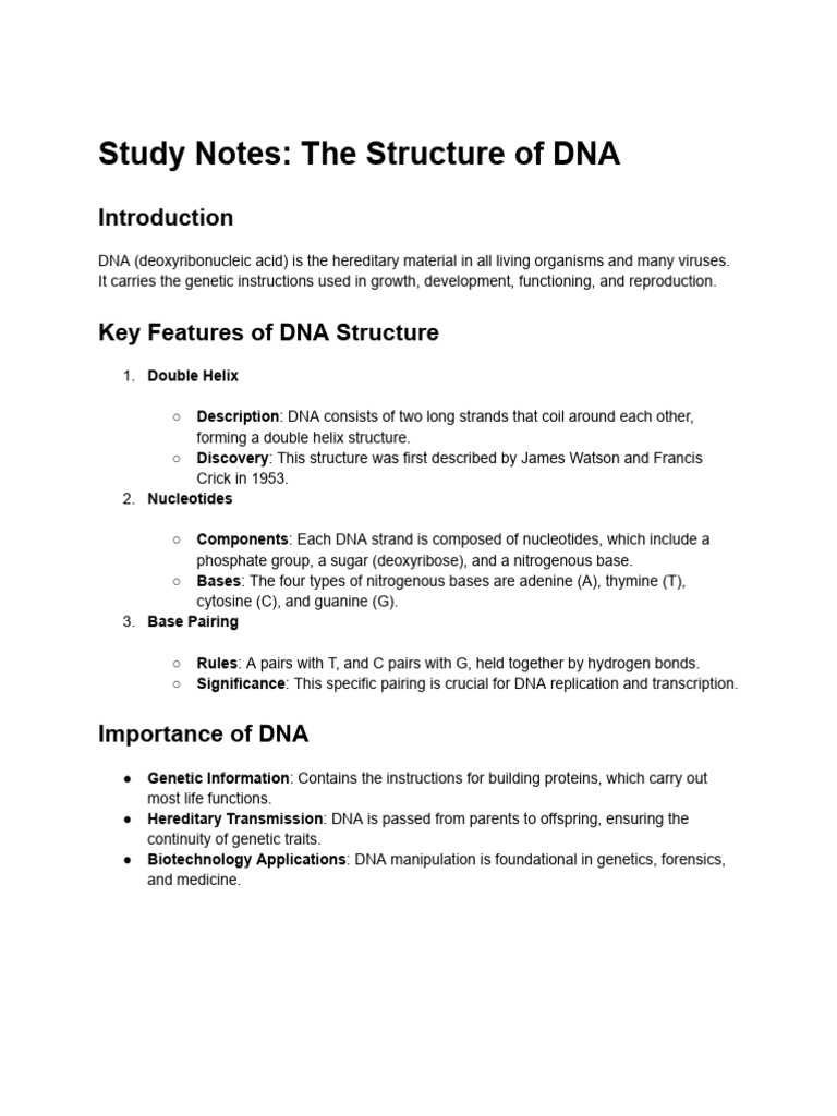 DNA Structure: Double Helix & Nucleotides | PDF