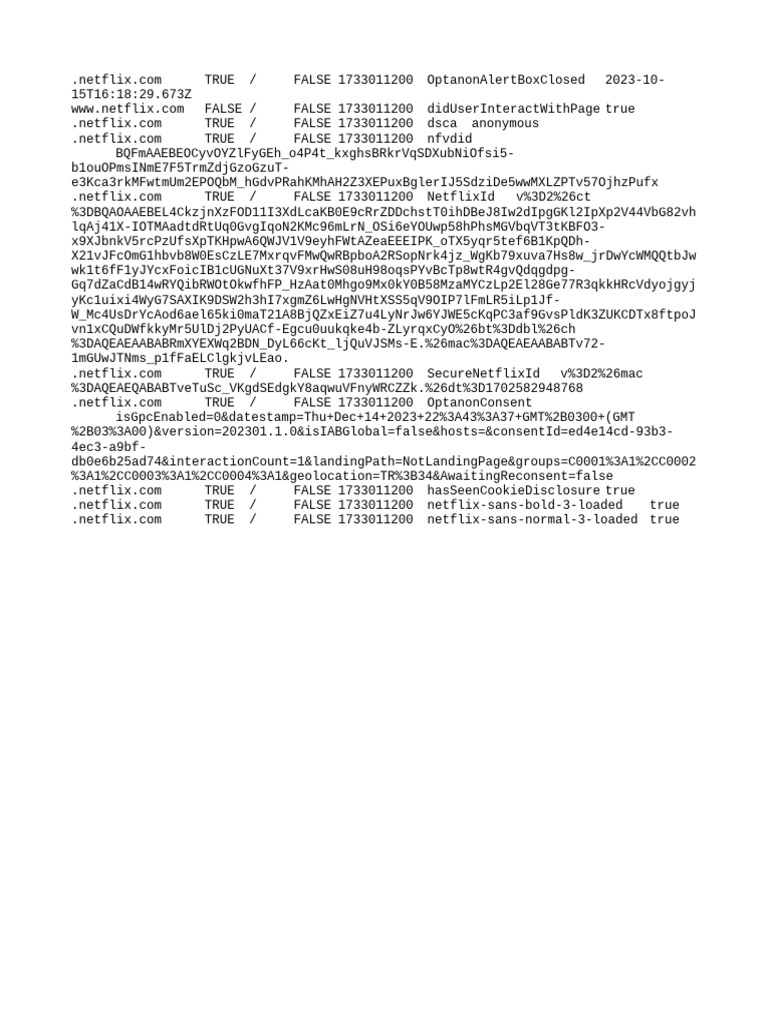Netflix Cookie Consent Data Logs | PDF