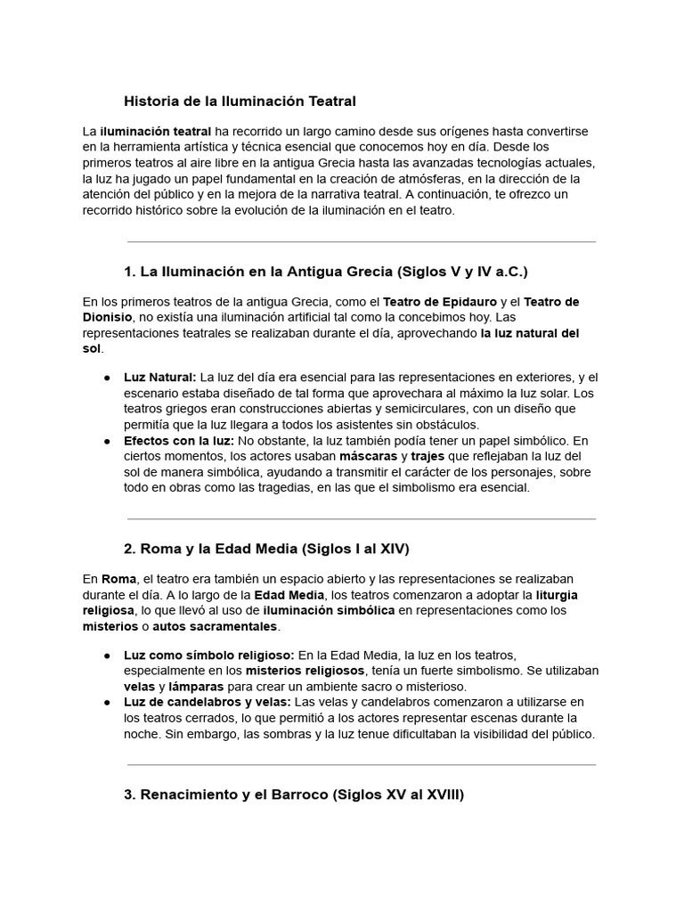 Historia de La Iluminación Teatral | PDF | Teatro | Vela