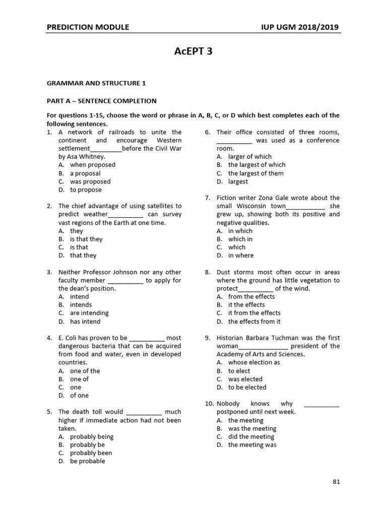 Grammar and Structure Practice Test | PDF | Sonar | Obsessive ...