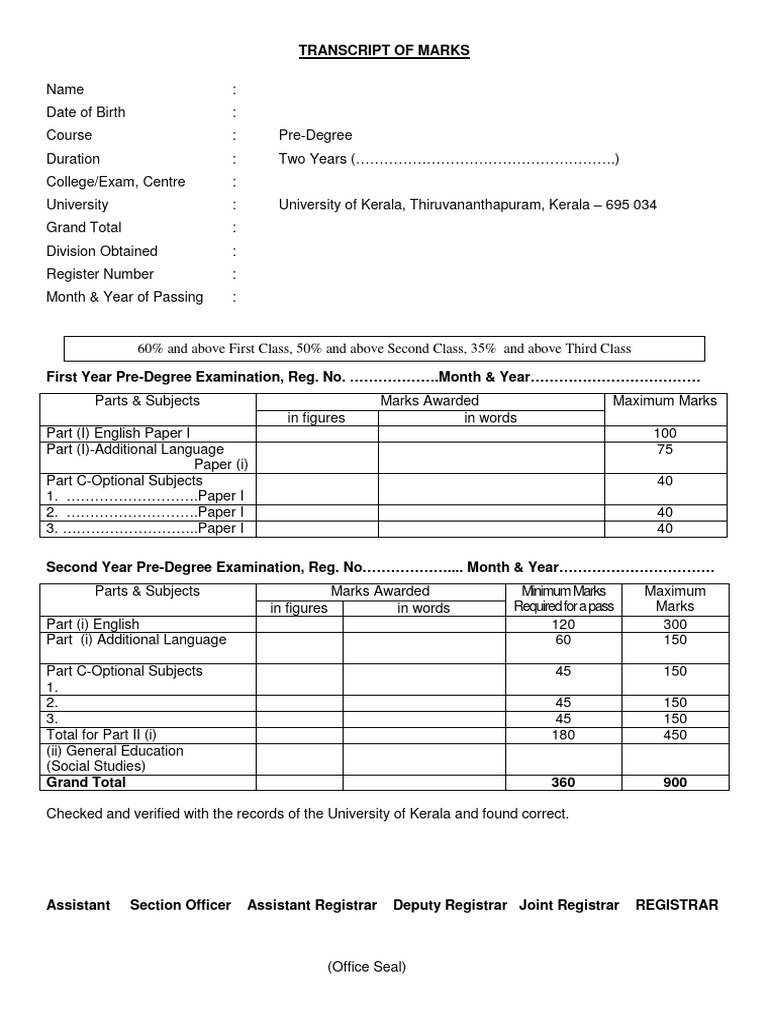 Pre-Degree Examination Transcript | PDF | Qualifications | Vocational ...
