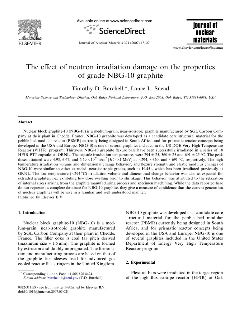 Neutron Irradiation Effects on NBG-10 Graphite | PDF | Atoms | Dislocation