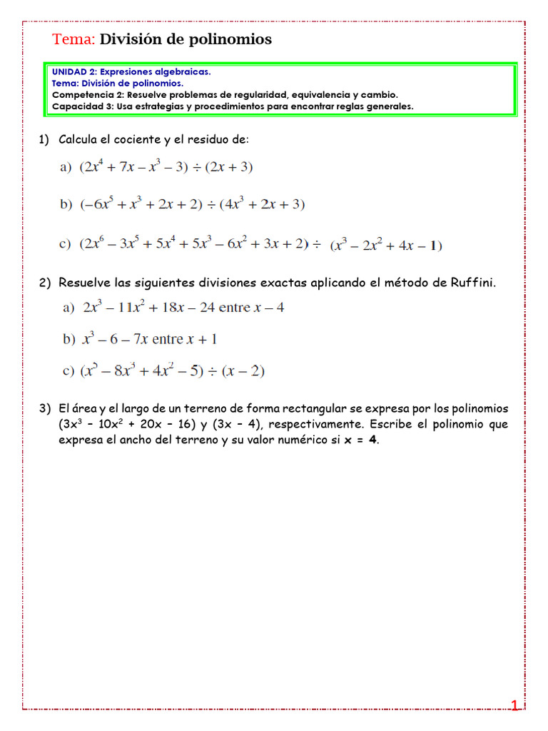 División de Polinomios y Método de Ruffini | PDF