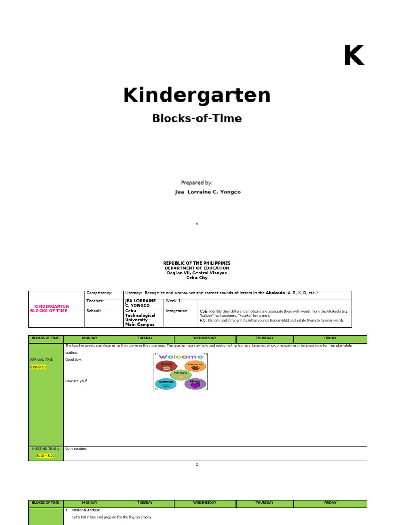 Kindergarten Literacy Blocks of Time | PDF