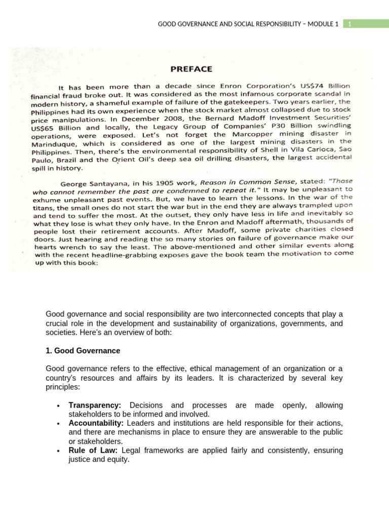Good Governance & Social Responsibility | PDF | Governance | Good ...