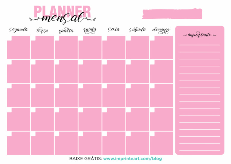 Planner Rosa Mensal | PDF