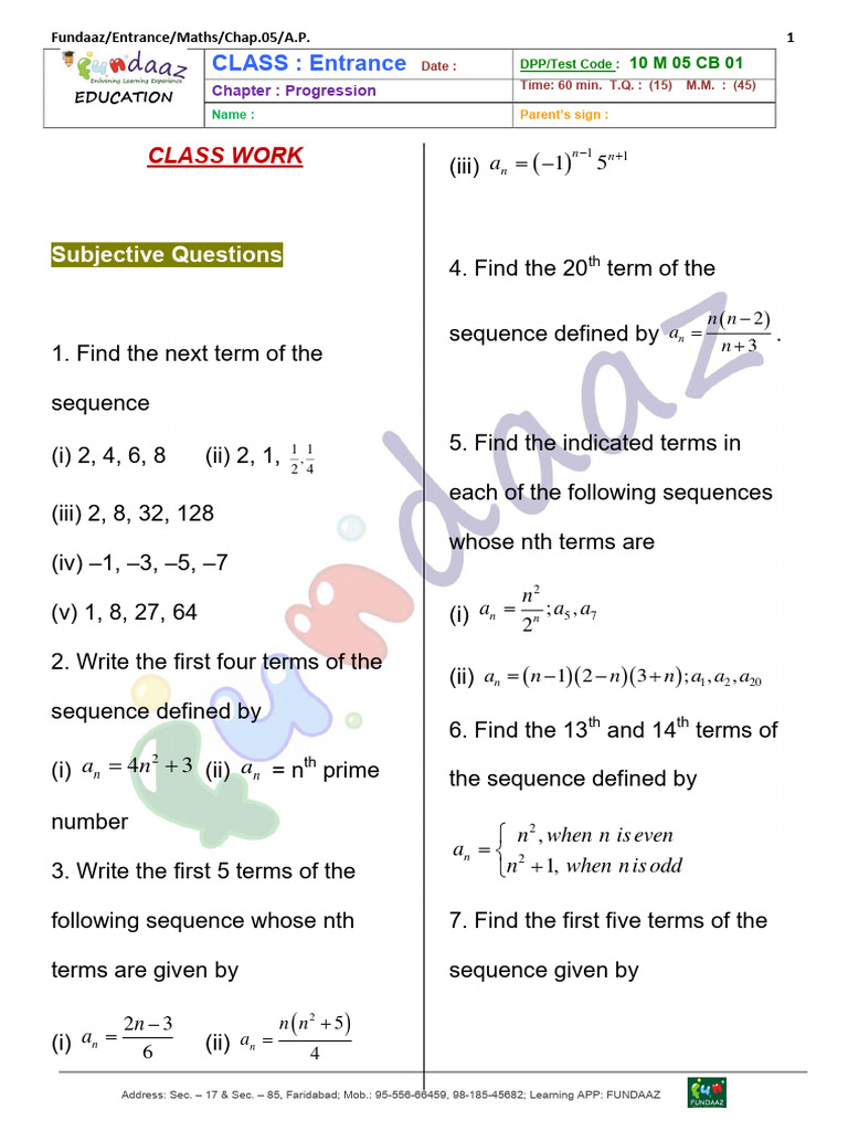 10 Ent. M 05 Progression Cb01 Q. | PDF | Abstract Algebra | Discrete ...