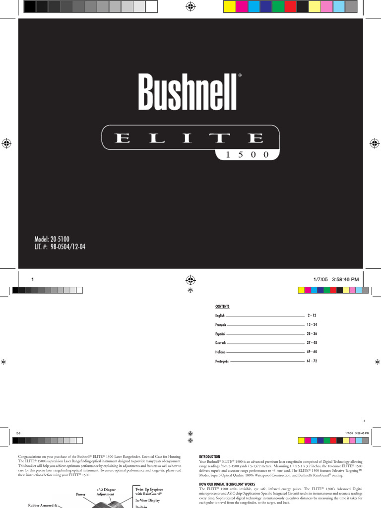 Bushnell Elite 1500 Owners Manual | PDF | Telescopic Sight | Optics